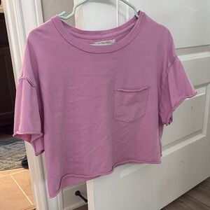 Pink Cropped T-Shirt with Pocket